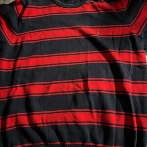 Tommy Hilfiger Black and Red Striped Knit